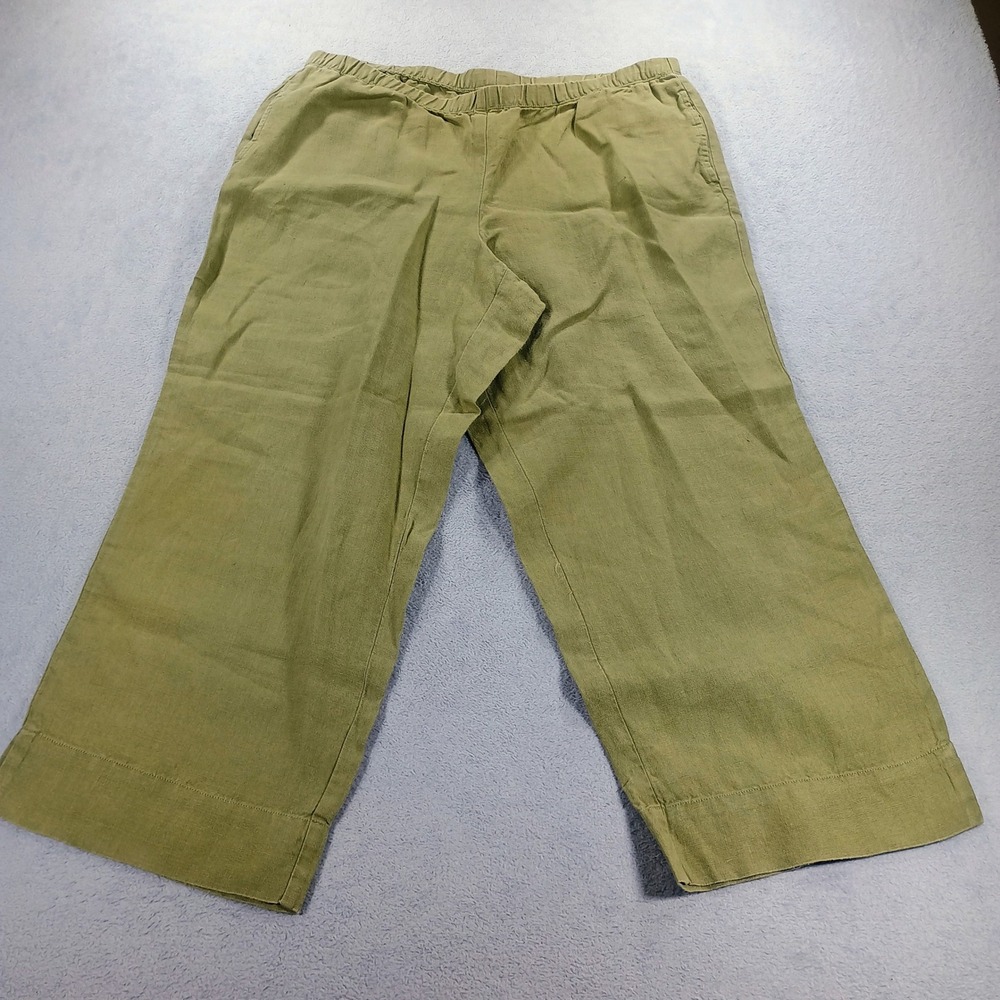 J. Jill Womens Love Linen Pants Olive Green Medium Wide Leg Crop